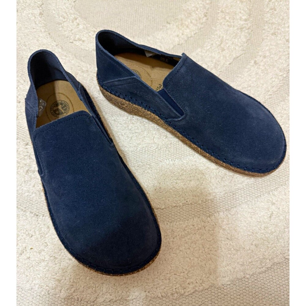 New Birkenstock Callan Women’s Blue Suede Comfort Slip-On Shoes EU 36